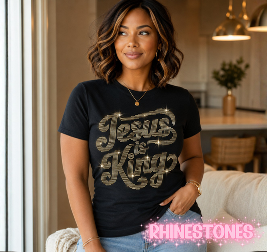 Jesus Is King rhinestone Christian t-shirt for women from Tee-Hee Hut