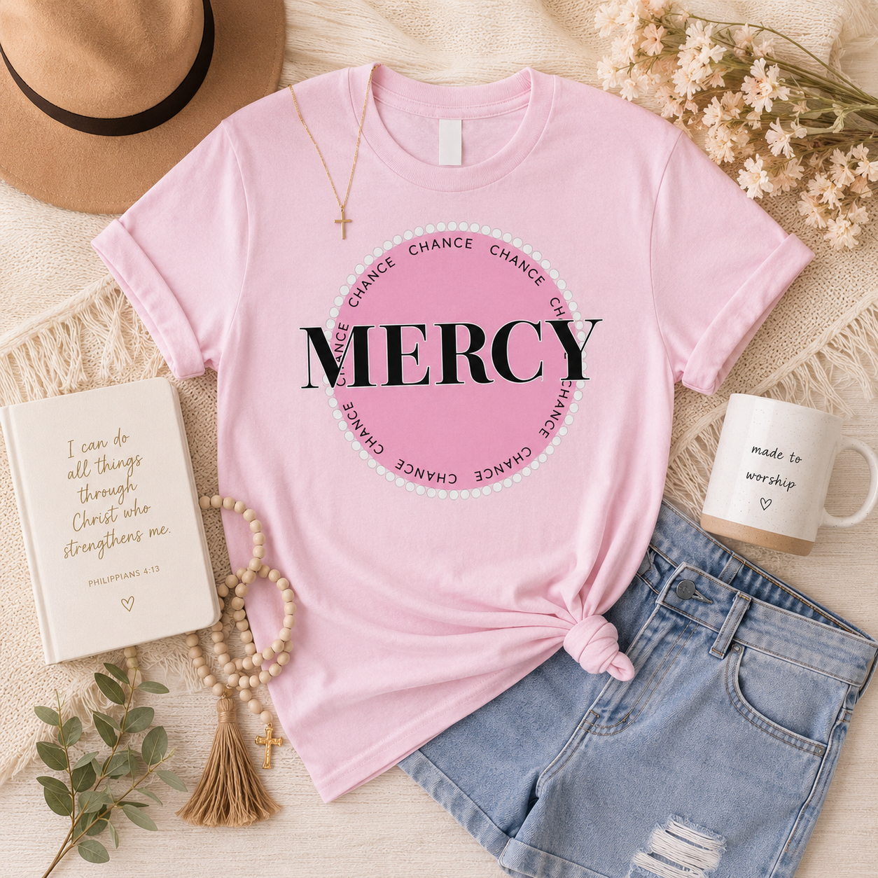 MERCY Christian T-Shirt | Lamentations 3:23 Faith-Based Women’s Graphic Tee
