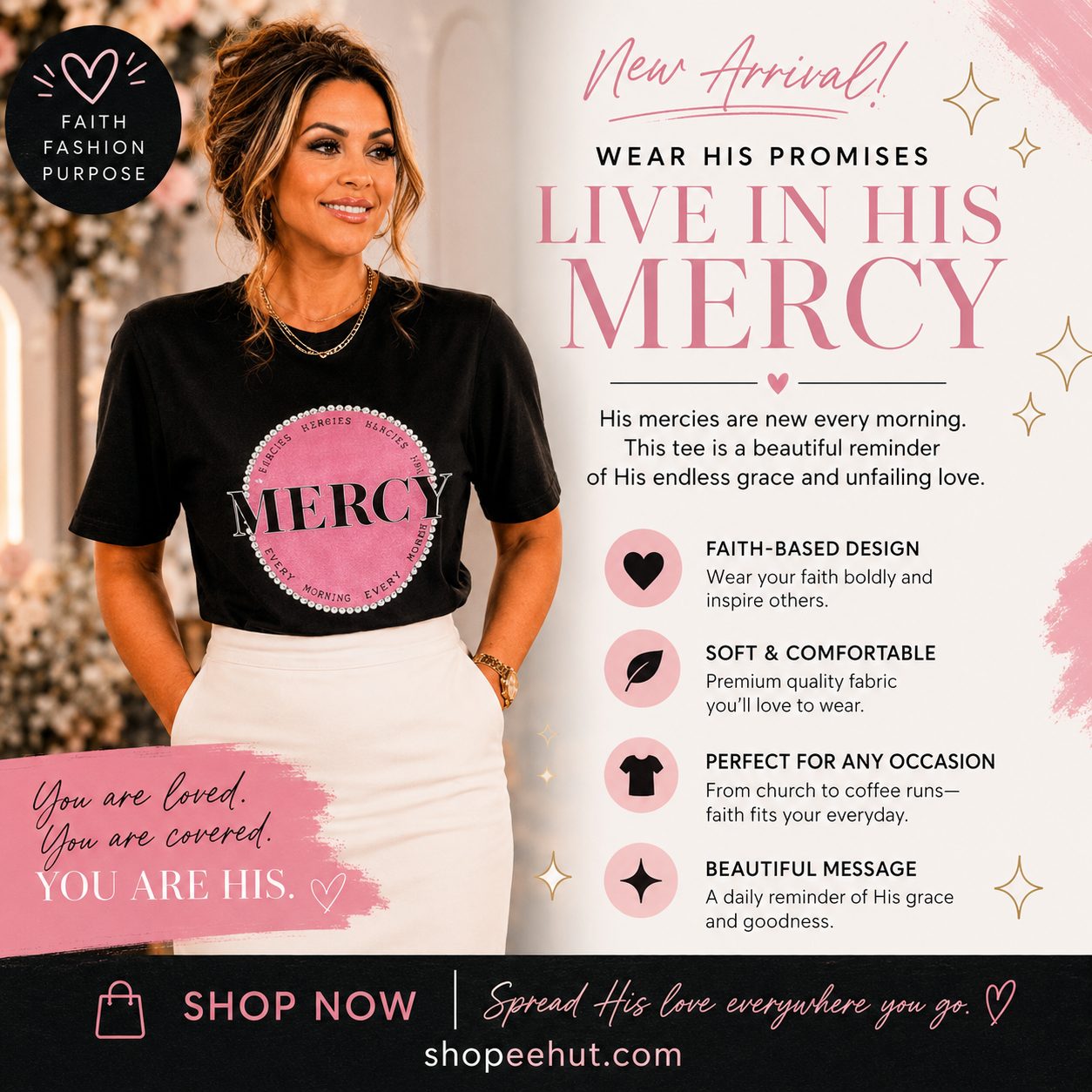 MERCY Christian T-Shirt | Lamentations 3:23 Faith-Based Women’s Graphic Tee
