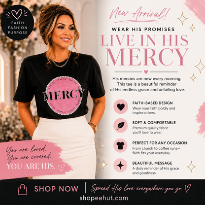 MERCY Christian T-Shirt | Lamentations 3:23 Faith-Based Women’s Graphic Tee