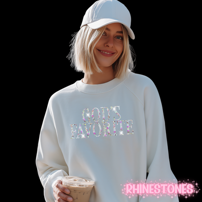God’s Favorite Rhinestone Sweatshirt | Faith-Based Bling Crewneck for Women