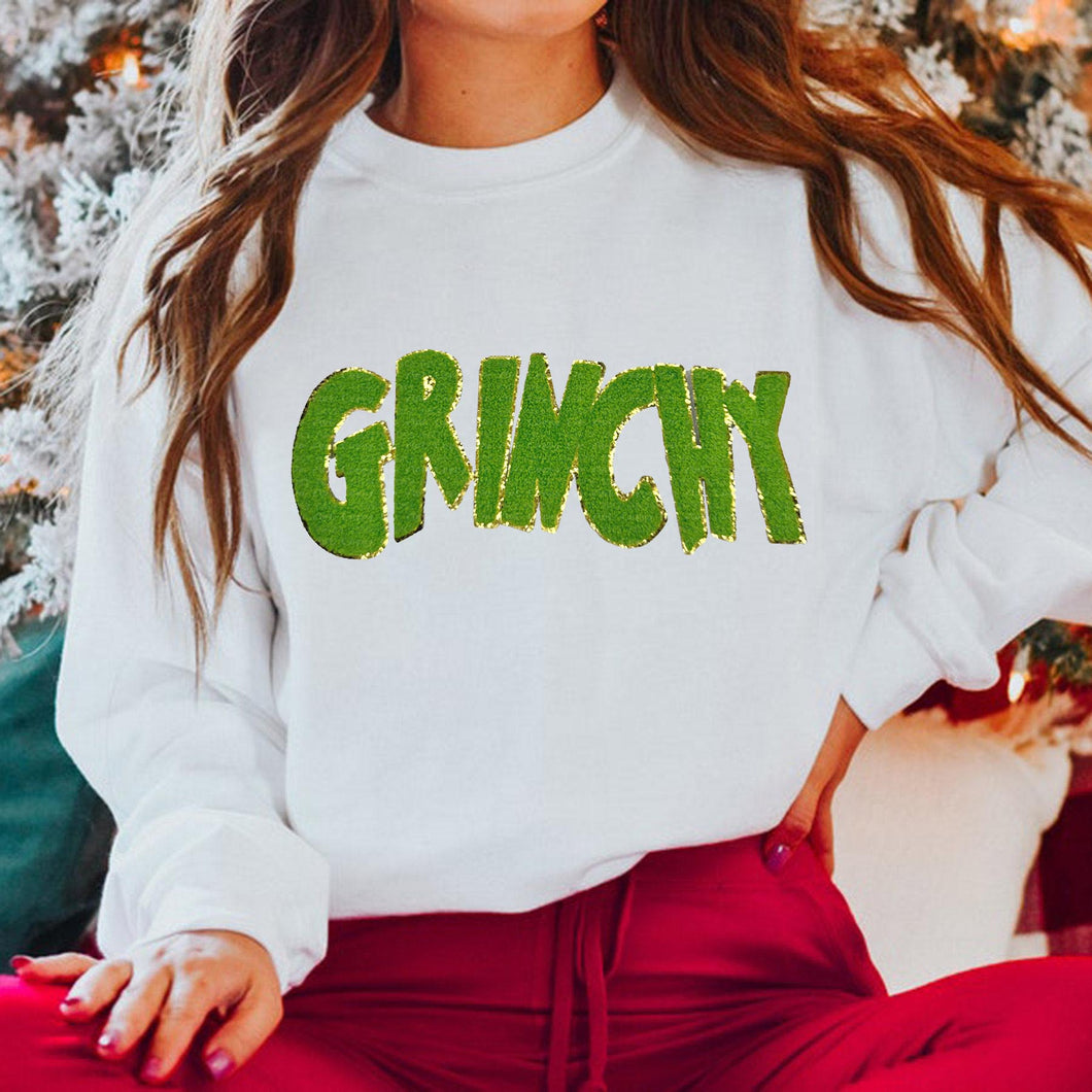 Grinchy chenille patch with gold accents